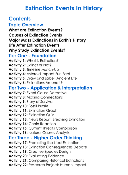 Extinction Events In History Worksheet Activity Booklet