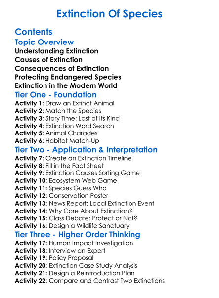 Extinction Of Species Worksheet Activity Booklet