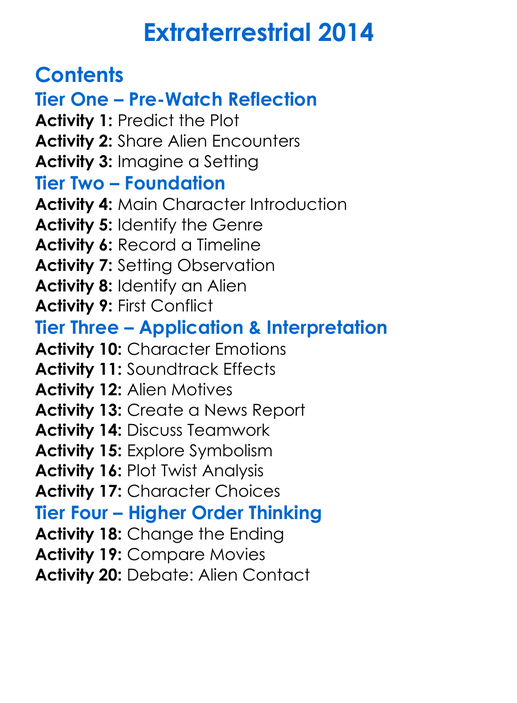 Extraterrestrial 2014 Worksheet Activity Booklet