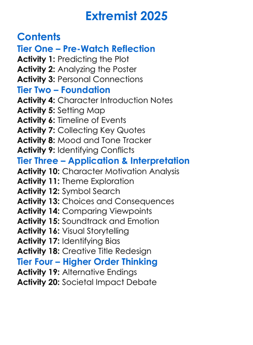 Extremist 2025 Worksheet Activity Booklet