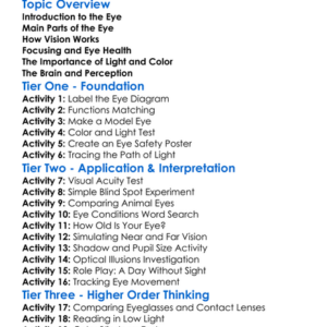 Eye Structure And Vision Worksheet Activity Booklet