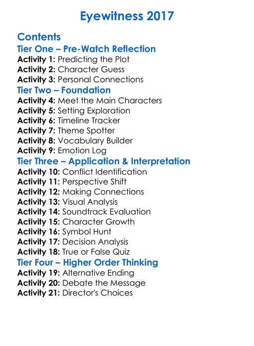 Eyewitness 2017 Worksheet Activity Booklet