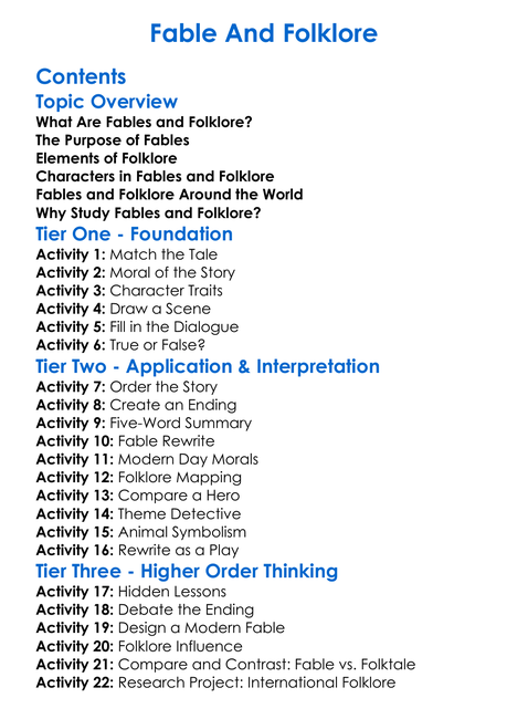 Fable And Folklore Worksheet Activity Booklet
