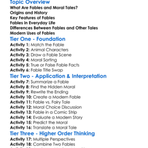 Fable And Moral Tales Worksheet Activity Booklet