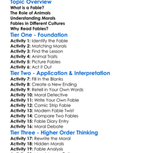 Fable And Moral Worksheet Activity Booklet