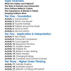 Fables And Folklore Worksheet Activity Booklet