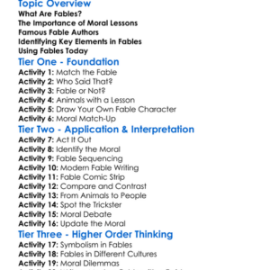 Fables And Moral Lessons Worksheet Activity Booklet