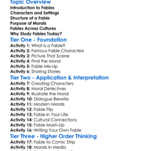 Fables And Morals Worksheet Activity Booklet