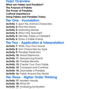 Fables And Parables Worksheet Activity Booklet