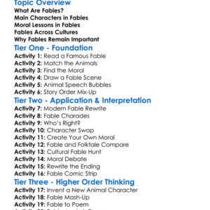 Fables Worksheet Activity Booklet