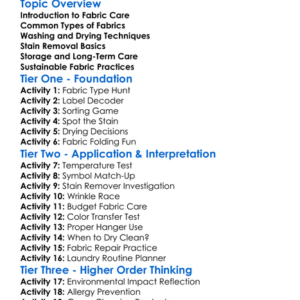 Fabric Care And Maintenance Worksheet Activity Booklet