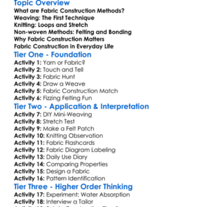 Fabric Construction Methods Worksheet Activity Booklet