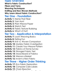 Fabric Construction Techniques Worksheet Activity Booklet