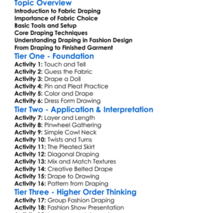 Fabric Draping Techniques Worksheet Activity Booklet