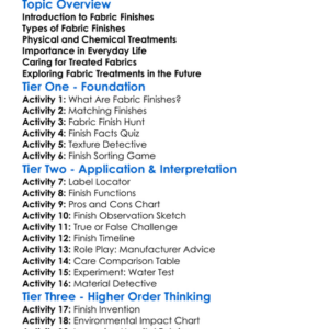 Fabric Finishes And Treatments Worksheet Activity Booklet