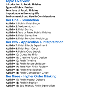 Fabric Finishes Worksheet Activity Booklet
