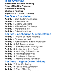 Fabric Finishing Processes Worksheet Activity Booklet