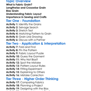 Fabric Grain And Layout Worksheet Activity Booklet