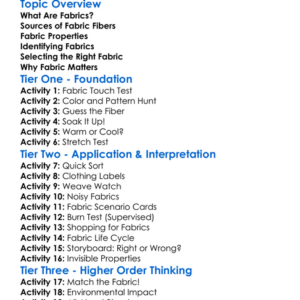 Fabric Identification And Selection Worksheet Activity Booklet