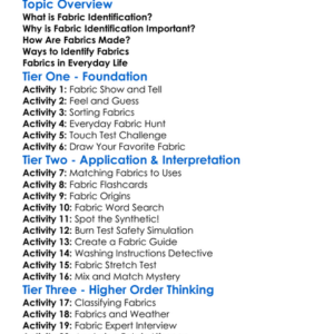 Fabric Identification Worksheet Activity Booklet