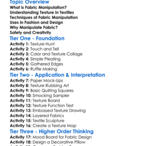 Fabric Manipulation And Texture Worksheet Activity Booklet