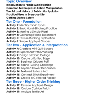 Fabric Manipulation Techniques Worksheet Activity Booklet