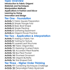 Fabric Origami And Manipulation Worksheet Activity Booklet
