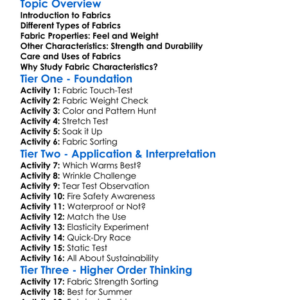 Fabric Properties And Characteristics Worksheet Activity Booklet