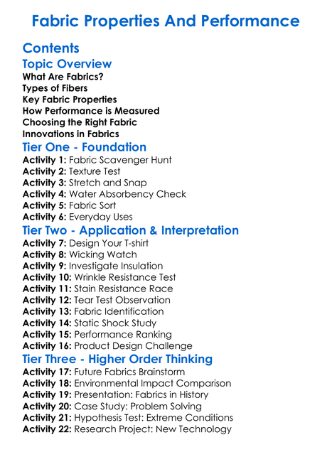 Fabric Properties And Performance Worksheet Activity Booklet