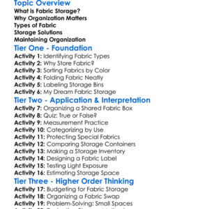 Fabric Storage And Organization Worksheet Activity Booklet