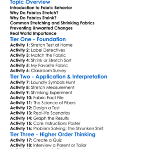 Fabric Stretching And Shrinking Worksheet Activity Booklet