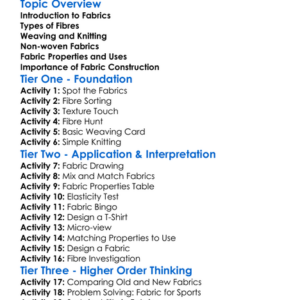 Fabric Structure And Construction Worksheet Activity Booklet