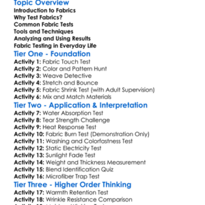 Fabric Testing And Analysis Worksheet Activity Booklet