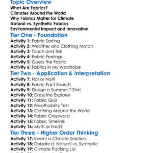 Fabrics For Different Climates Worksheet Activity Booklet