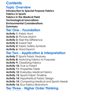 Fabrics For Special Purposes Sports Medical Worksheet Activity Booklet