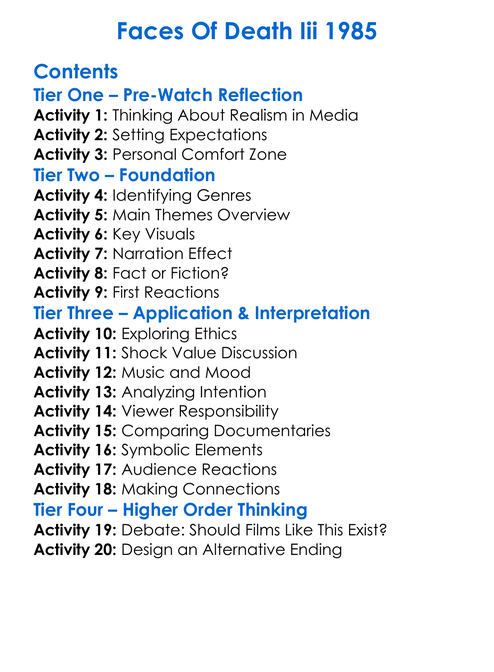 Faces Of Death Iii 1985 Worksheet Activity Booklet