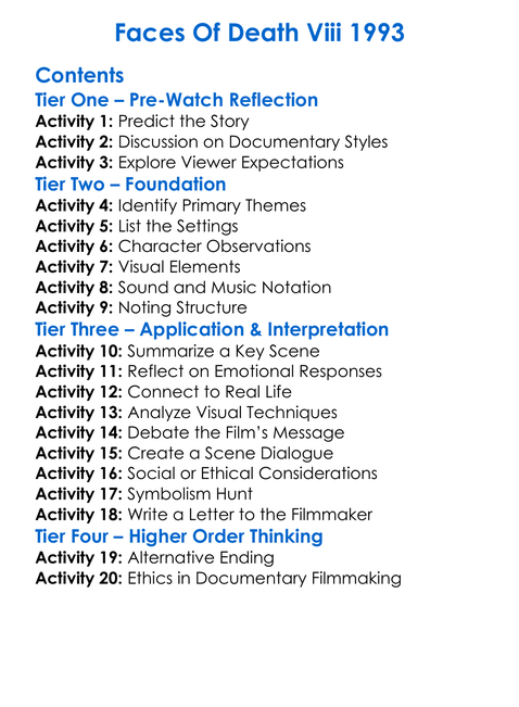 Faces Of Death Viii 1993 Worksheet Activity Booklet