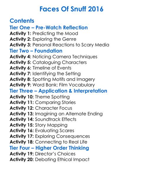 Faces Of Snuff 2016 Worksheet Activity Booklet