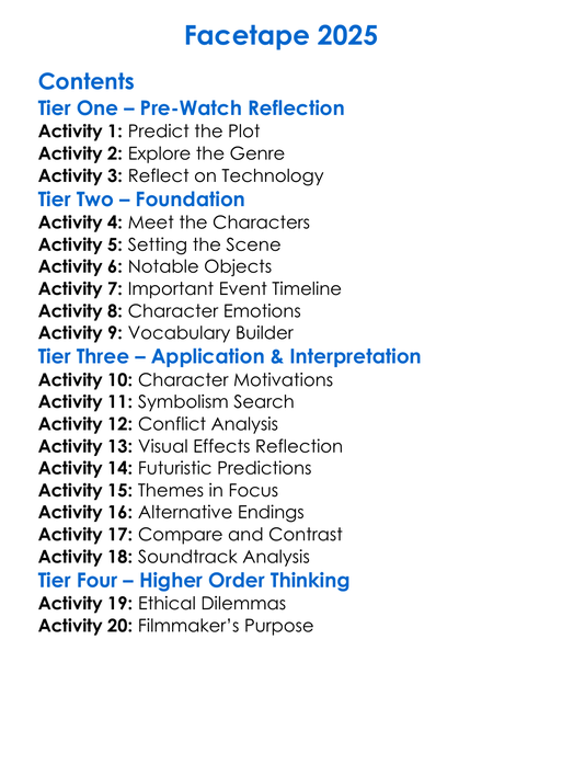 Facetape 2025 Worksheet Activity Booklet