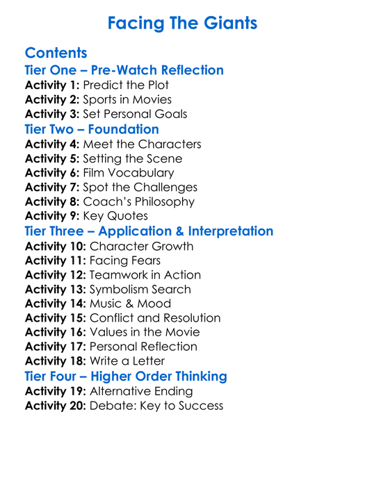 Facing The Giants Worksheet Activity Booklet