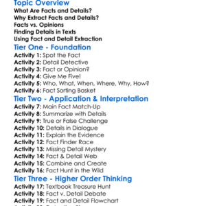 Fact And Detail Extraction Worksheet Activity Booklet