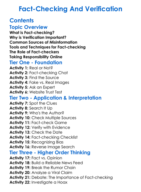 Fact-Checking And Verification Worksheet Activity Booklet