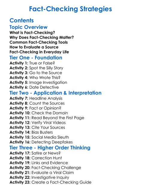 Fact-Checking Strategies Worksheet Activity Booklet