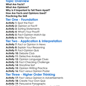 Fact Versus Opinion Worksheet Activity Booklet