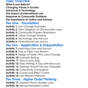 Factors Driving Law Reform Worksheet Activity Booklet