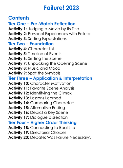 Failure 2023 Worksheet Activity Booklet