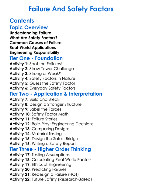 Failure And Safety Factors Worksheet Activity Booklet