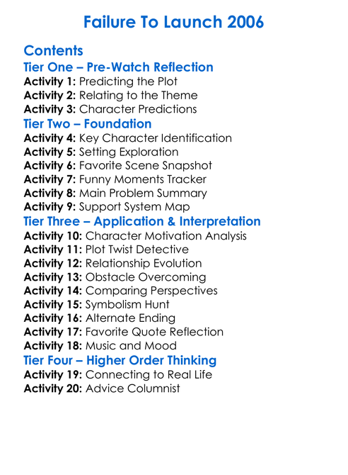 Failure To Launch 2006 Worksheet Activity Booklet