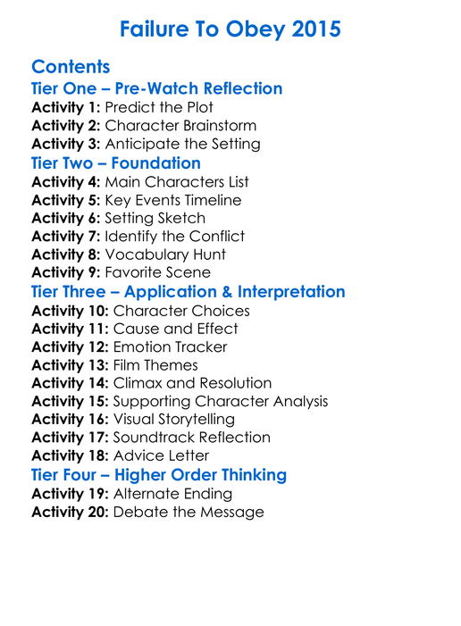 Failure To Obey 2015 Worksheet Activity Booklet