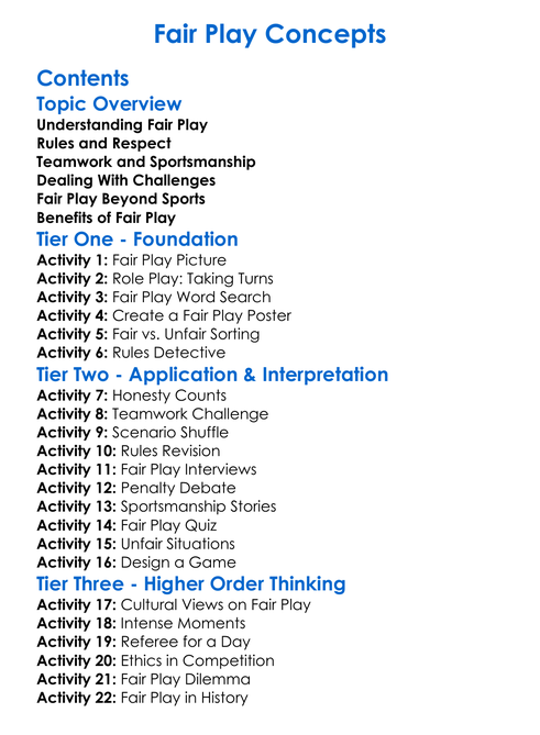 Fair Play Concepts Worksheet Activity Booklet